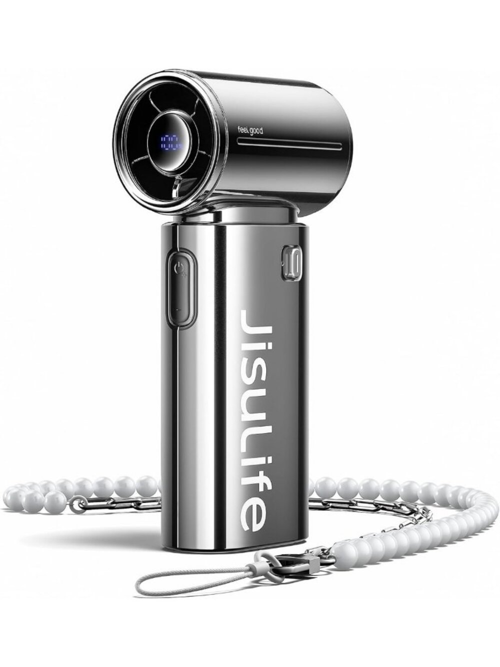 Sleek Chrome Handheld Fan - Turbo Power, 22 Hours Cooling, Portable